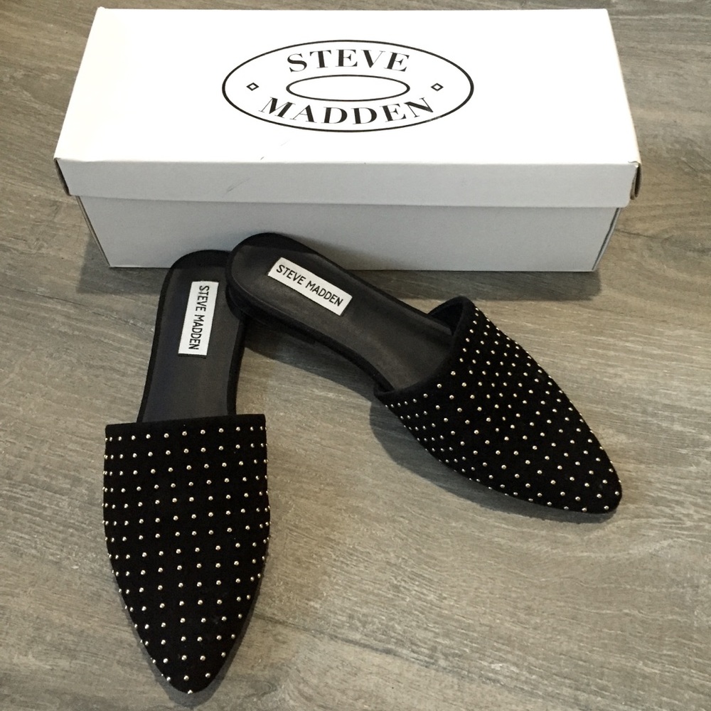 Steve Madden Trace Studded Mule Pointed Toe Flat Shoe Slip-on Size 8 With Box